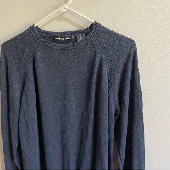 Northern Isles Navy Long Sleeve Shirt Silk Rayon Cashmere Blend Sweater L Men’s - Picture 3 of 6